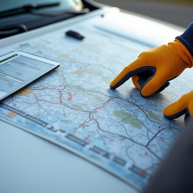 Logistics coordinator reviewing route maps for oversized freight