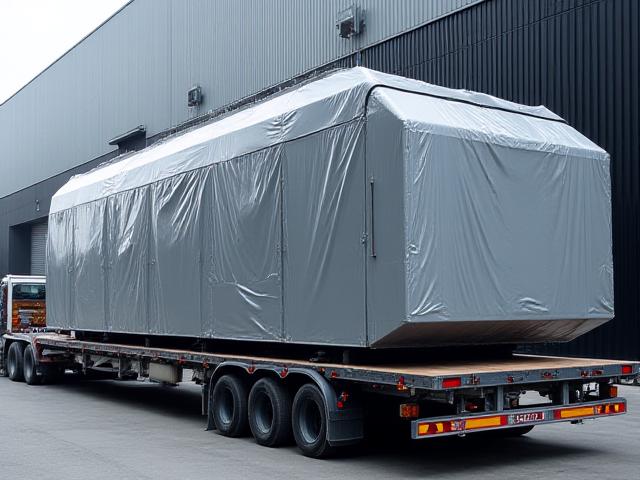 Large industrial CNC machine moving on a trailer