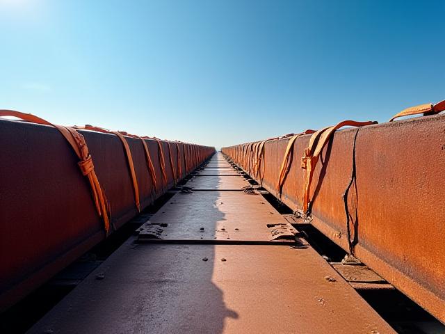 Stacked structural steel beams on a flatbed